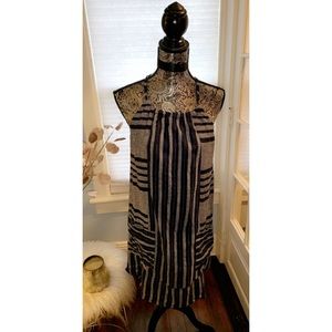 Blue and grey midi sun dress with pockets